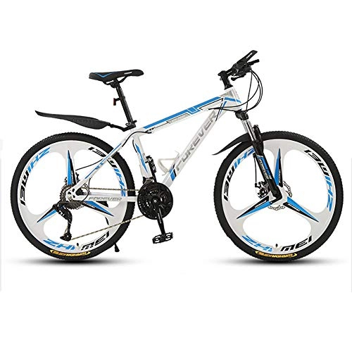 Bicicletas de montaña : ZWPY Bicicleta De Montaa De 26", Bicicletas De Carretera De Acero con Alto Contenido De Carbono, con Frenos De Disco Mecnicos, 24 Velocidades, Adecuado para Una Altura De 160-180 Cm, White Blue