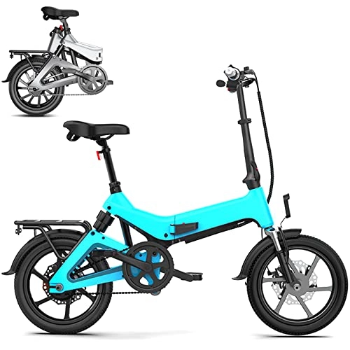 Bicicletas eléctrica : 0℃ Outdoor 14 Pulgadas Bicicleta Eléctrica Plegable, E-Bike con Pedales, Batería Extraíble para Adultos, 36 V Ciclomotor Eléctrico Asistido, Rango de 50-150 KM para Desplazamientos, Azul, 75~150km