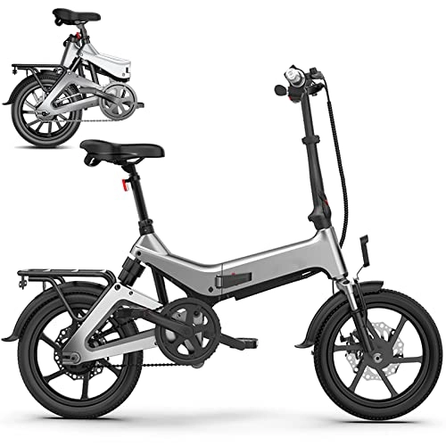 Bicicletas eléctrica : 0℃ Outdoor 14 Pulgadas Bicicleta Eléctrica Plegable, E-Bike con Pedales, Batería Extraíble para Adultos, 36 V Ciclomotor Eléctrico Asistido, Rango de 50-150 KM para Desplazamientos, Gris, 50~100km