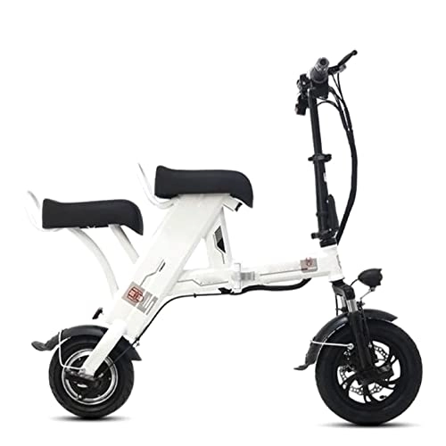 Bicicletas eléctrica : 0℃ Outdoor Bicicleta Eléctrica Plegable para Hombres y Mujeres, Rueda de 12 Pulgadas, Bicicleta de Ciudad, Aleación de Aluminio, 500W, 36V, para Adolescentes y Adultos, White Two Seater, 150km
