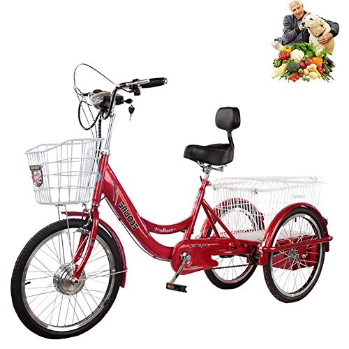 Bicicletas eléctrica : 20 '' Triciclo eléctrico Adulto 3 Ruedas con Canasta para Ancianos Triciclo Batería de Litio 48V20AH transmisión de Tres velocidades Salida, Compras, Bicicletas cómodas para Hombres y Mujeres