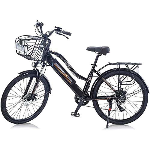 Bicicletas eléctrica : 2021 Actualizar Bicicletas Eléctricas Para Mujeres Adultas, Todo Terreno 26 "36v 350w E-bicicleta Bicicletas Bicicletas Extraíbles Batería De Iones De Litio Extraíble Ebike Para Viajes De(Color:negro)