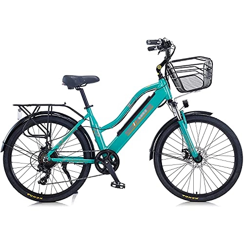 Bicicletas eléctrica : 2021 Actualizar Bicicletas Eléctricas Para Mujeres Adultas, Todo Terreno 26 "36v 350w E-bicicleta Bicicletas Bicicletas Extraíbles Batería De Iones De Litio Extraíble Ebike Para Viajes De(Color:verde)