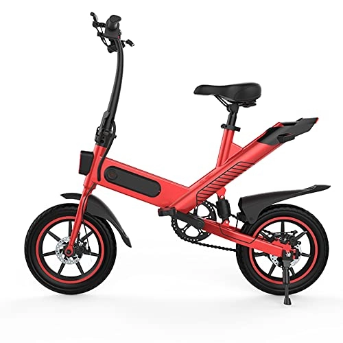 Bicicletas eléctrica : 250W Bicicleta Eléctrica Plegable para Adultos Batería Integrada Litio 36V 6Ah, 14'' E-Bike Pedal Assist, Carga Completa 3-4 h, Velocidad máxima 25 km / h (Rango Máximo: 50-60KM) (Rojo)