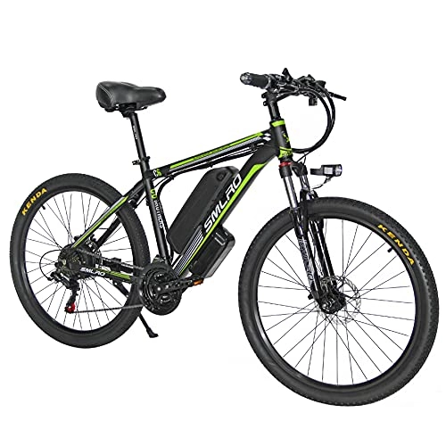 Bicicletas eléctrica : 26" Bicicletas eléctricas para Adultos, con Shimano de 21 velocidades extraíble de 10 Ah Litio batería, Bicicletas eléctricas Urbana (Black Green)