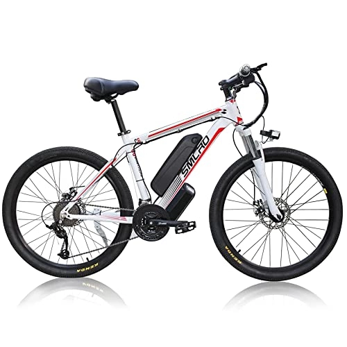 Bicicletas eléctrica : 26" Bicicletas eléctricas para Adultos, con Shimano de 21 velocidades extraíble de 10 Ah Litio batería, Bicicletas eléctricas Urbana (White Red)