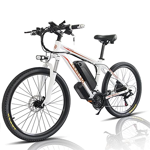 Bicicletas eléctrica : 26 Pulgadas Bicicleta eléctrica Plegable para Adultos y Hombres, Litio extraíble de 48 V y 13 Ah Bici eléctrica de cercanías, Velocidad máxima de 45 km / h, Shimano 21 velocidades White