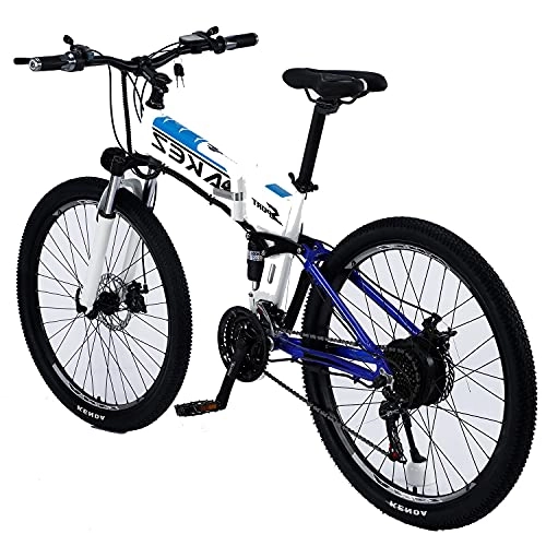 Bicicletas eléctrica : 27.5" Bicicleta eléctrica de montaña para Adultos Hombres 48V 9AH Bici eléctrica con 21 velocidades, E-Bike con suspensión de Horquilla y Rueda integrada de aleación de magnesio White