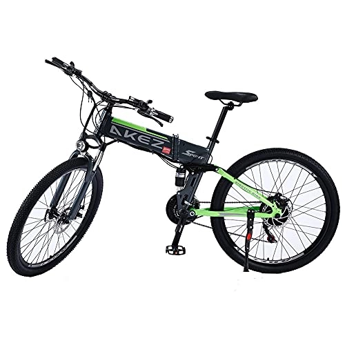 Bicicletas eléctrica : 27.5 Pulgadas Bicicleta eléctrica Plegable para Adultos 500W 48V 9AH Bici eléctricas de montaña con Shimano 21 velocidades 40KM / H E-Bike MAX 60KM Alcance 3 Modos de Trabajo Green