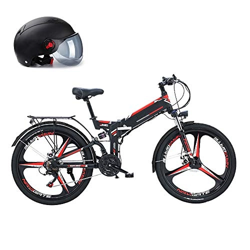 Bicicletas eléctrica : 300W Bicicleta Eléctrica Plegable De 26 Pulgadas, Bicicleta De Montaña con Batería De 48V, 10Ah, Amortiguación Altamente Resistente Y 21 Marchas Shimano, Negro