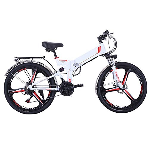 Bicicletas eléctrica : 300W Motor Bicicleta Eléctrica, 26'' Ebike Bicicleta De Montaña De Nieve De 21 Velocidades Plegable Bicicleta Adulta Mujer / Hombre Batería De Litio Extraíble 48V 8AH / 10AH, Blanco