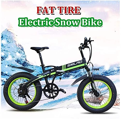 Bicicletas eléctrica : 350W Bicicleta eléctrica Neumático Gordo Snow Mountain Bike 48V 10Ah Batería extraíble 35km / h E-Bike 26inch 7 Speed ​​Adult Man Foldign Bicicleta eléctrica (Color: Verde) (Color: Green, Si
