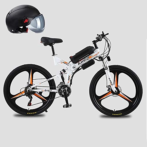 Bicicletas eléctrica : 48V 350W Bicicleta Plegable Eléctrica Bicicleta De Ciudad De Suspensión Completa, Material De Acero con Alto Contenido De Carbono, 26 Pulgadas Batería De Litio Extraíble, Blanco, 8AH