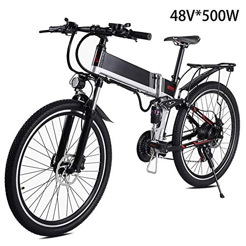 Bicicletas eléctrica : 500W Montaña Bicicleta Eléctrica De 48V / 10.4Ah para Hombre De 26 Pulgadas De Nieve De La Montaña E-Bici, Bicicleta Eléctrica 21 Speed ​​Gear Y Tres Modos De Trabajo, Faros LED con Regalos, Negro