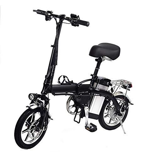 Bicicletas eléctrica : Adminitto88 Mini Bicicleta Electrica Plegable Ligera De Bicicleta Elctrica con Batera Pequea, Bicicleta Doble, Pedales, Suspensin Completa Y Frenos De Disco Estndar Europeo 48V / 10AH