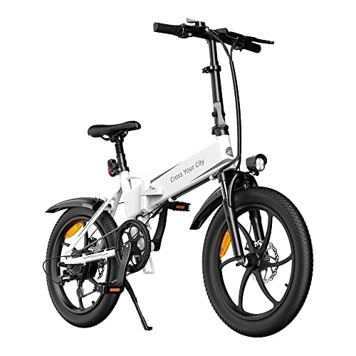 Bicicletas eléctrica : Ado A20 Bicicleta eléctrica 20 Pulgadas Bicicleta electrica Plegable Frenos de Disco Electric Bike Potente Motor sin escobillas de 250 W de Bici electrica, Alcance 35-90KM, White