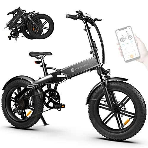 Bicicletas eléctrica : Ado Bicicleta eléctrica Plegable de montaña para Hombres y Mujeres, 20 Pulgadas x 4, 0 Fat Tire E-Bike con Sensor de Torque, batería de 14, 5 Ah, 7 velocidades, IPX7 IPS Pantalla a Color, Black