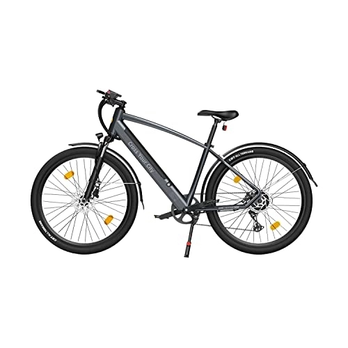 Bicicletas eléctrica : ADO DECE 300C City Commuter Electric Bike, motor de potencia sin escobillas de 250 W, velocidad de 9 Shimano, batería extraíble de 10.4 Ah, frenos de disco hidráulicos, ligero (gris)