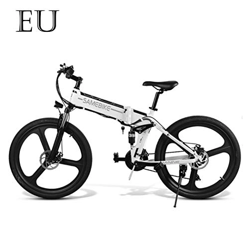 Bicicletas eléctrica : Adolenb Bicicleta elctrica de 26 pulgadas, plegable, de montaña, con gran capacidad (48 V, 350 W), doble suspensin y 21 velocidades Shimano, color Blanco, tamao 66, 04 cm, tamao de rueda 26.0
