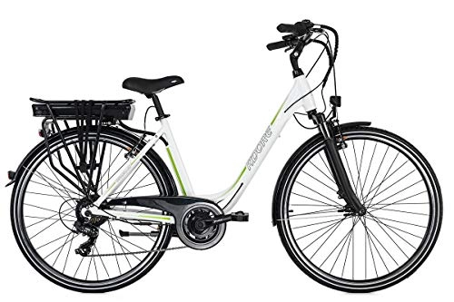 Bicicletas eléctrica : Adore Pedelec Versailles-Bicicleta eléctrica (28", 250 W, Ion de Litio, 36 V, 10, 4 Ah, 7 Marchas), Color Blanco y Verde, Mujer, 48 cm