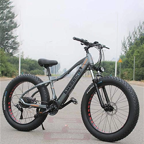 Bicicletas eléctrica : Adulto Fat Tire Bicicleta elctrica de montaña, Bicicletas 350W Nieve, Porttil 10Ah Li-batera de Bicicletas Crucero de la Playa, 26 Pulgadas Ruedas, Gris, 21 Speed