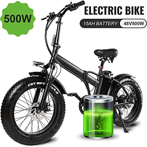 Bicicletas eléctrica : AFF Bicicleta eléctrica Plegable con batería de Iones de Litio de 48V 500W 15Ah Bicicleta eléctrica de 20 Pulgadas con luz de Advertencia Nocturna para Adultos