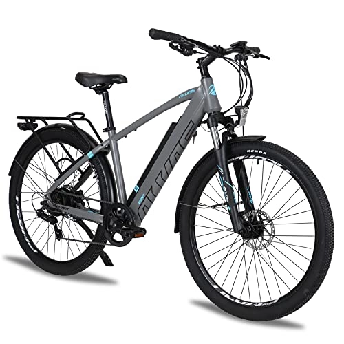 Bicicletas eléctrica : AKEZ Bicicleta eléctrica de montaña, 250 W, 27, 5 pulgadas, con batería de litio de 36 V 12, 5 Ah, suspensión completa, para hombre y mujer, con motor Bafang y cambio Shimano de 7 velocidades (gris)