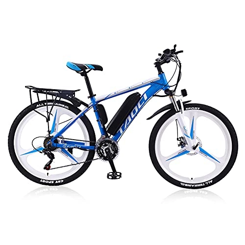 Bicicletas eléctrica : AKEZ Bicicleta eléctrica de montaña de 26 pulgadas, para hombre y mujer, batería de litio extraíble, 36 V, 250 W, para ciclismo al aire libre, color azul