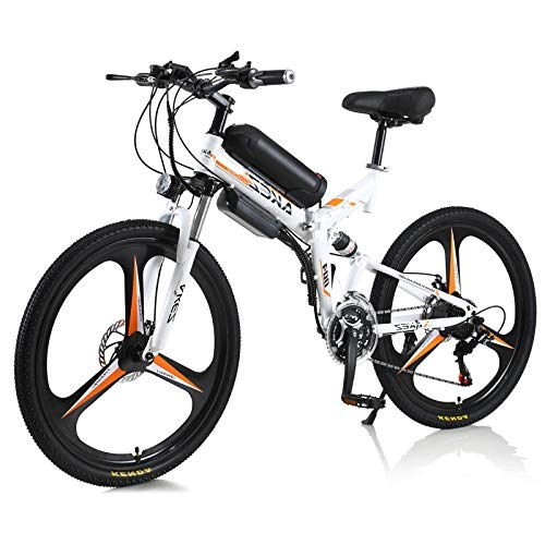 Bicicletas eléctrica : AKEZ Bicicleta Eléctrica Montaña Plegable, 26" E-Bike MTB Pedal Assist, 250W Bici Electrica Plegable Urbana Ebike Adultos, Shimano 21 Velocidades Batería Extraíble de 36V (Blanco)