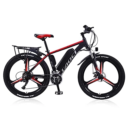 Bicicletas eléctrica : AKEZ Bicicletas eléctricas para Adultos, Bicicleta de montaña para Hombre, aleación de magnesio, Bicicletas Ebikes Todo Terreno, batería de Iones de Litio extraíble de 26'' 36V Bicicleta (Rojo)