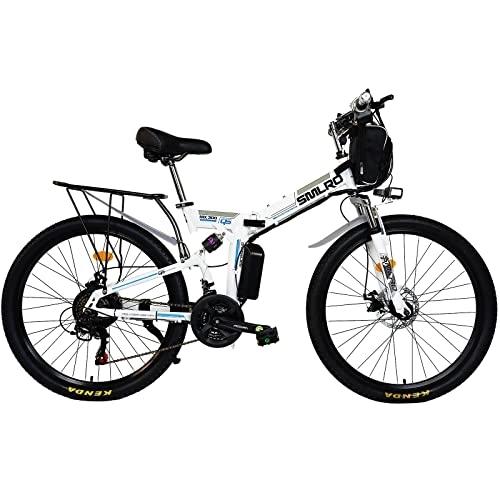 Bicicletas eléctrica : AKEZ Bicicletas Eléctricas Plegables para Adultos Hombres, Mujeres 26'' 250W Bicicletas Eléctricas de Montaña para Hombres Todo Terreno con Batería de Litio Extraíble 48V 10A Shimano 21(Blanco)