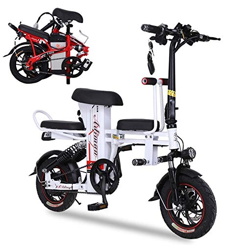 Bicicletas eléctrica : AKT E-Bike Mini Bicicleta Elctrica Plegable para Desplazamientos de la Ciudad Batera de Litio 48V 25A, Velocidad 25 km / h, Kilometraje sobre 100KM, White
