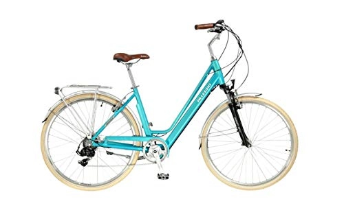 Bicicletas eléctrica : Allegro Bicicleta elctrica Invisible City Light para Mujer, 28 Pulgadas, Bicicleta de Ciudad, Pedelec E, Azul Claro