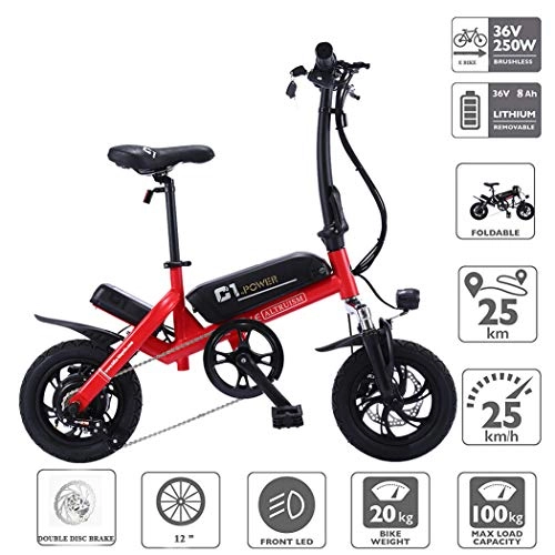 Bicicletas eléctrica : Altruism Bicicleta elctrica Plegable de 250 W, 36 V, con Motor y Frenos de Disco, C1, Rojo