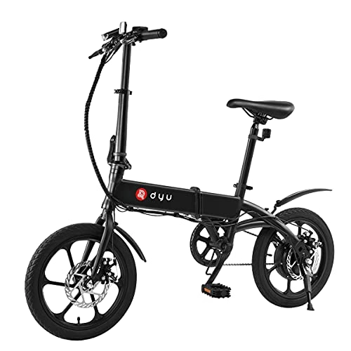 Bicicletas eléctrica : AmazeFan DYU A1F Bicicleta eléctrica portátil plegable, ruedas de 16 pulgadas, 240 W, 36 V, batería de litio de 5 Ah, 3 modos de conducción con pantalla LCD para adultos y adolescentes
