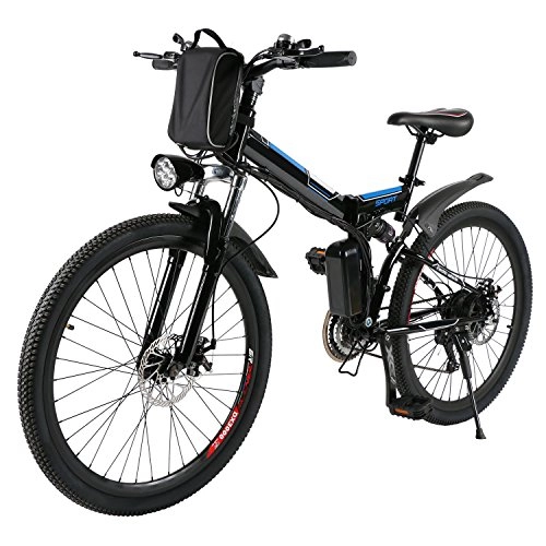 Bicicletas eléctrica : AMDirect Bicicleta de Montaña Eléctrica Bici Plegable Ebike con Rueda de 26 Pulgadas Batería de Litio de Gran Capacidad 36V 250W 21 Velocidades Suspensión Completa Premium y Engranaje Shimano (Negro)