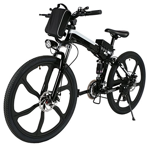 Bicicletas eléctrica : AMDirect Bicicleta Eléctrica de Montaña Plegable 26'' 36V 21 Velocidades Engranaje Shimano (Tipo2 Negro)