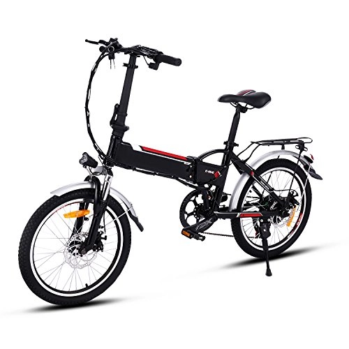 Bicicletas eléctrica : AMDirect Bicicleta Eléctrica Plegable con Batería de Litio(36V 8Ah) Desmontable Bicicleta de Montaña de 20 Pulgadas E-Bike Motor 250W Sistema de Transmisión con Linterna y Cargador(Negro-20 Pulgadas)