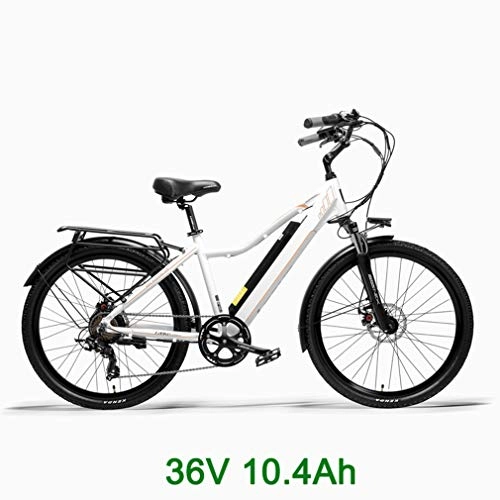Bicicletas eléctrica : AMGJ Bicicleta Elctrica Adultos, Marco de Aleacin de Aluminio, 300W Motor Batera 36V 10.4 / 15Ah 25 km / h LCD Pantalla con Amortiguador Asiento Ajustable, Blanco, 36V 10.4Ah