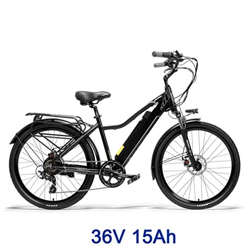 Bicicletas eléctrica : AMGJ Bicicleta Elctrica Adultos, Marco de Aleacin de Aluminio, 300W Motor Batera 36V 10.4 / 15Ah 25 km / h LCD Pantalla con Amortiguador Asiento Ajustable, Negro, 36V 15Ah