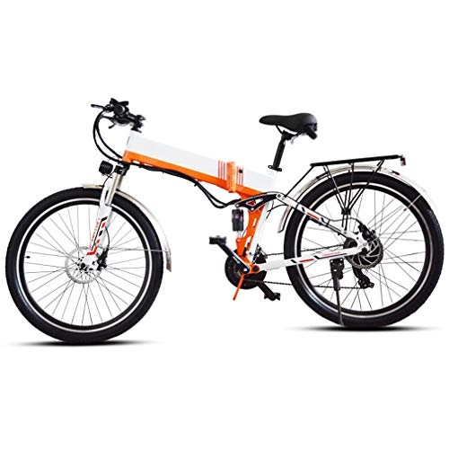 Bicicletas eléctrica : AMGJ Bicicleta Elctrica Plegables 10.4Ah 48V, Bicicleta de Montaa Elctrica Motor 350W, Bicicleta de Montaa 21 Velocidades Bicicleta de Asistencia al Pedal, White a, 48V 10.4Ah