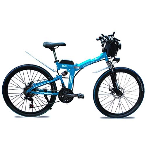 Bicicletas eléctrica : AMGJ Bicicleta Eléctrica de Montaña, 21 Velocidades Asiento Ajustable 350 / 500W Motor Bicicleta, con Pedales Tres Modos de Trabajo Batería de Litio Desmontable, Azul, 48V8AH 500W