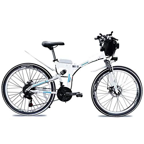 Bicicletas eléctrica : AMGJ Bicicleta Eléctrica de Montaña, 21 Velocidades Asiento Ajustable 350 / 500W Motor Bicicleta, con Pedales Tres Modos de Trabajo Batería de Litio Desmontable, Blanco, 48V8AH 350W