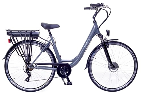 Bicicletas eléctrica : Amigo E-Active – Bicicleta eléctrica para mujer – Bicicleta eléctrica de 28 pulgadas – Bicicleta para mujer con 6 velocidades Shimano – Adecuado a partir de 170 – 175 cm – Gris