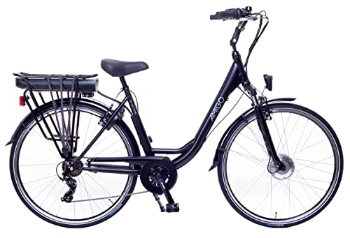 Bicicletas eléctrica : Amigo E-Active – Bicicleta eléctrica para mujer – Bicicleta eléctrica de 28 pulgadas – Bicicleta para mujer con 6 velocidades Shimano – Adecuado a partir de 175 – 185 cm – Negro