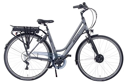 Bicicletas eléctrica : Amigo E-Vibe D1 – Bicicleta eléctrica para mujer – Bicicleta eléctrica de 28 pulgadas – Bicicleta para mujer con 7 velocidades Shimano – Adecuado a partir de 165 – 170 cm – Gris