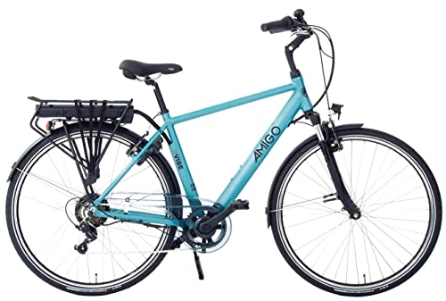 Bicicletas eléctrica : Amigo E-Vibe D2 - Bicicleta eléctrica para hombre - Bicicleta eléctrica de 28 pulgadas - Bicicleta para hombre con 7 velocidades Shimano - Adecuado a partir de 165 – 170 cm - Azul claro
