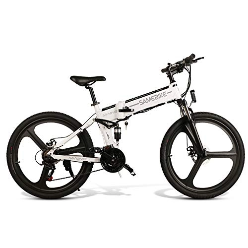 Bicicletas eléctrica : Amosz - Motor sin Cola Plegable 48 V de Bicicleta elctrica de montaña de 26 Pulgadas, 350 W, porttil para Uso al Aire Libre, Color Blanco, tamao 43