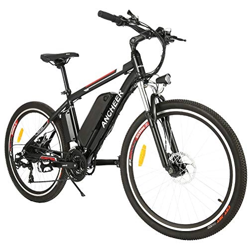 Bicicletas eléctrica : ANCHEER Bicicleta de montaña eléctrica actualizada, 250 W, 26 pulgadas, con batería de iones de litio extraíble de 36 V, 12, 5 AH para adultos, 21 velocidades