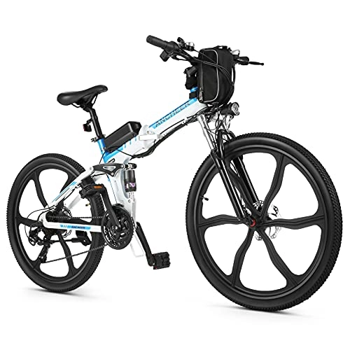 Bicicletas eléctrica : ANCHEER Bicicleta Electrica 36V 8Ah, Bicicleta Eléctrica Plegable de 26 Pulgadas, Motor 250W Batería de Litio Extraíble, Shimano 21 Velocidades (26" Deporte Blanco)